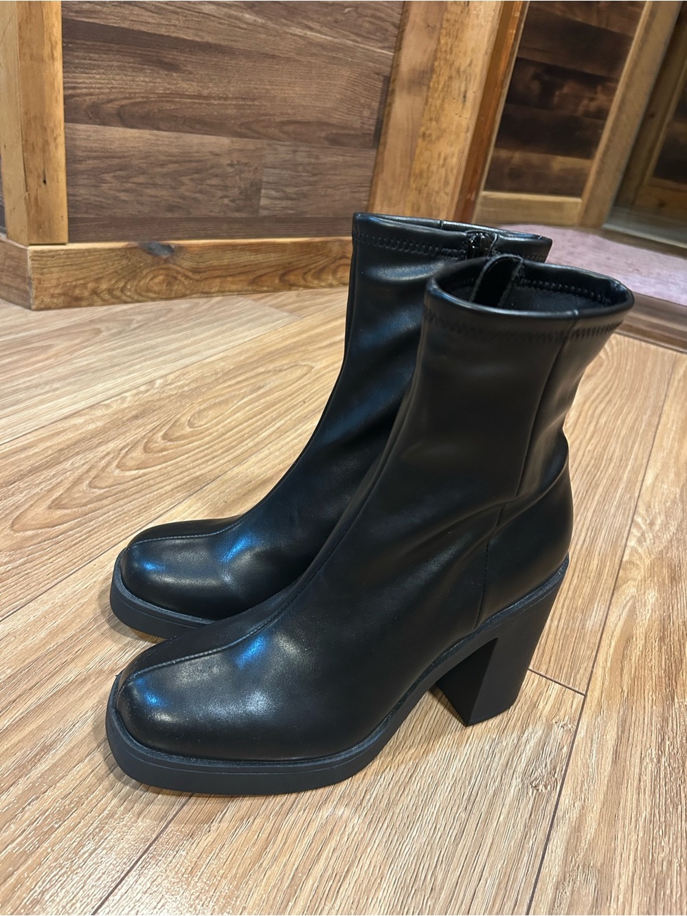 Madden Girl Black Square Toe Block Heel Ankle Boots